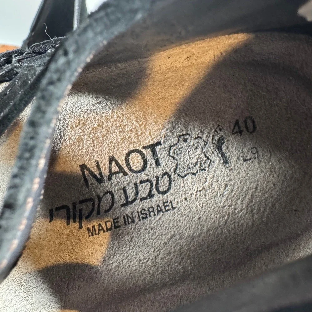 Naot Kirei Black Nubuck Lace Up Strappy Wedge Shoes Womens 40 EU 9 US Israel